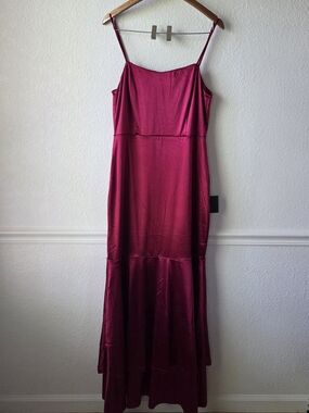 Lulus Contemporary Romance Red Satin Tiered Mermaid Maxi Dress